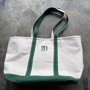 Vintage LL Bean Boat and Tote Cream Green Color Medium Zip Top Made in USA